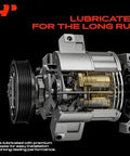 Top Shelf AC Compressor Kit With Clutch And Precharged Pag 46 Lubricant For Buick Regal 2014 To 2017 2.0 And 2.4 Liters displaying internal mechanism.