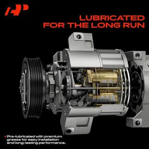 Top Shelf AC Compressor Kit With Clutch And Precharged Pag 46 Lubricant For Buick Regal 2014 To 2017 2.0 And 2.4 Liters displaying internal mechanism.