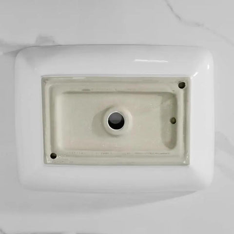 USZWBY Vessel Sinks Modern Minimalist Art Wash Basin Household Large Size Ceramic Above Counter Square Outdoor Bathroom Bowl Sink top view showing smooth white ceramic surface.