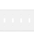 Modern Edge Quad Toggle Wall Plate White For Switches And Outlets Durable Zinc Alloy Decor Cover Heavy Duty Easy Install 8.6 Inch Long By 4.9 Inch Wide, front view