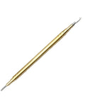 Double Ended Watch Tool For Balancing Wheel And Hairspring Pro Grade Watchmaking Kit with ergonomic handle, gold finish, shown on white.