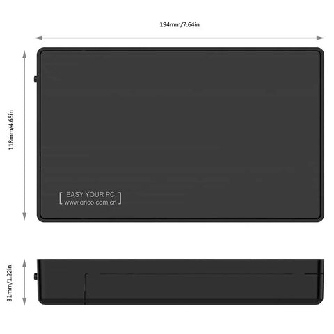 Built Tough Sata To Usb 3.0 External Hard Drive Enclosure And Universal Docking Station showcasing dimensions of 194mm x 118mm x 31mm.