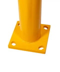 Close-up of yellow powder-coated bolt-on base of 4 Pack Built Tough High Profile Steel Machine Guard Rails 36x48 Floor Mounted