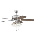 52 Inch Pro Plus Ceiling Fan with Four Light Kit, white finish, clear glass lights, reversible white and washed oak blades