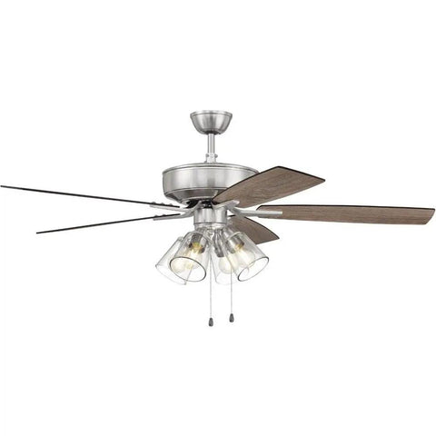 52 Inch Pro Plus Ceiling Fan with Four Light Kit, white finish, clear glass lights, reversible white and washed oak blades