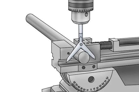Installed round bar center finder with 3/8 inch steel shank on milling machine, precision centering gauge