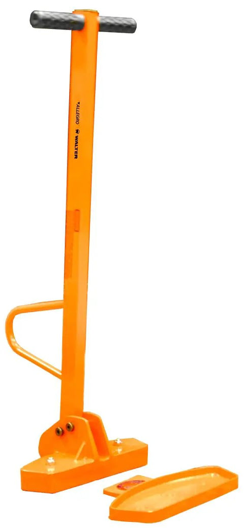 Compact Magnetic Lid Lifter That Cracks Open Tough Manhole Covers Without Breaking A Sweat While Hauling Up To 150 Pounds Thanks To Strong Neodymium Magnets And Solid Aluminum Frame In Orange, showcasing its rubber grip handle and solid base.