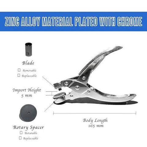 All Purpose Hole Punch For DIY Crafts And Sewing Long Reach Handheld Tool with 6mm hole size, chrome-plated zinc alloy material.