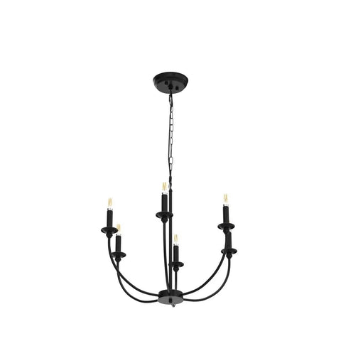 Six Light Black Farmhouse Industrial Metal Chandelier With Classic Candle Pendant Style For Dining Room Kitchen Living Spaces E12 Ceiling Fixture Vintage Chic Vibe Lighting