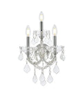 Royal Cut Clear Maria Theresa 3 Light Crystal Wall Sconce In Chrome Finish with Candelabra Bulbs, modern glam lighting.