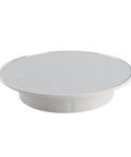 Heavy Duty 360 Degree Electric Rotating Display Turntable With Adjustable Speed For Video And Photography Props, Holds Up To 8kg Mirror Base Load, white surface.