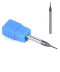 Side view of blue plastic holder with 0.5 mm solid carbide end mill, 4-flute, AlTiN coated milling cutter