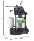 Wayne 3/4 HP submersible sump pump, cast iron/stainless steel, vertical float switch, 5,490 GPH