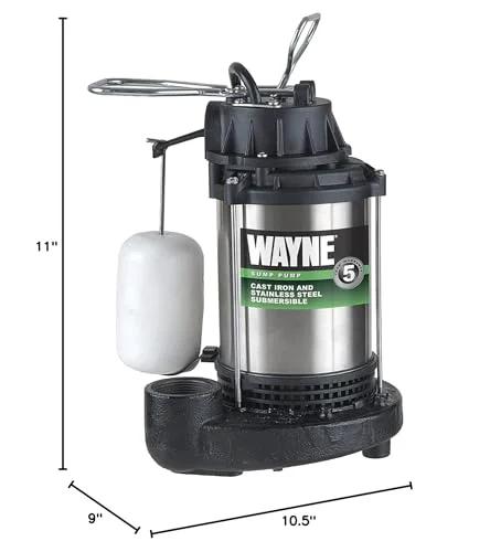 Wayne 3/4 HP submersible sump pump, cast iron/stainless steel, vertical float switch, 5,490 GPH