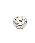 Metal hollow disc torque-hinge hub with 360° rotation, central bore and mounting holes.