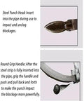 Steel Punch Head and Round Grip Handle for Heavy Duty Main Line Drain Auger with Slick Steel Wire Cable Kicks Stubborn Clogs.