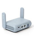 Travel WiFi 6 Router With 2.5G WAN Port And USB 3.0, dual-band AX pocket router shown with antennas extended and ports visible.