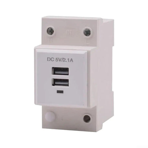 Usb Din Rail Socket Power Module For Industrial Panels Plug And Play 5V Dc Charging Port Control Panel Usb Enclosure Adapter Modular Terminal Block Ac To Dc Converter For Automation Systems, white plastic 87x45mm, front view