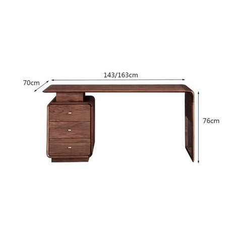 Kickass Executive Desk With Three Smooth Drawers And Raised Monitor Stand Perfect For Your Prime Home Office Or Gaming Rig In Rich Black Walnut Wood Finish 143 Cm Wide, showing dimensions.