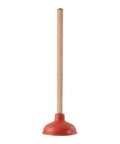 Heavy Duty Toilet Plunger With Solid Wood Handle And Wide Five Inch Rubber Cup Knocks Out Stubborn Clogs Fast For Any Home Pipe Emergency Real Deal No Fuss, red rubber cup, 16 inches long.