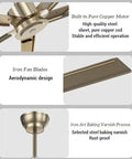 5-Speed Industrial Ceiling Fan With Remote And 110cm Black Blades For Kickin Airflow In Living Room Or Kitchen showing pure copper motor and aerodynamic iron blades.