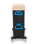 Hella Sturdy Tool Cart With Six Roomy Drawers And Premium Wood Worktop Rolling Shop Trolley aluminum body, black and blue design close-up.