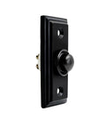 Black Powder Coated Wired Doorbell Button With Recess Mount Old School Vintage Cast Iron Style Antique Finish Weather Resistant Two Wire Compatible Easy Install For Standard Doorbell Chimes, side view