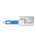SC UPC Square Fiber Optic Coupler Adapter Single Mode Compatible, high precision, blue connector with metal housing for server rack.