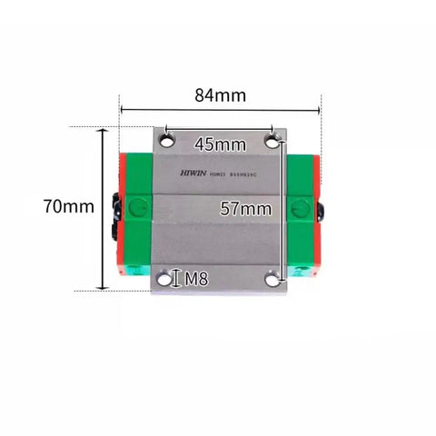 HGW25CC Linear Block Carriage And Guide Rail Assembly Built For CNC Machines, top view with dimensions 84mm x 70mm