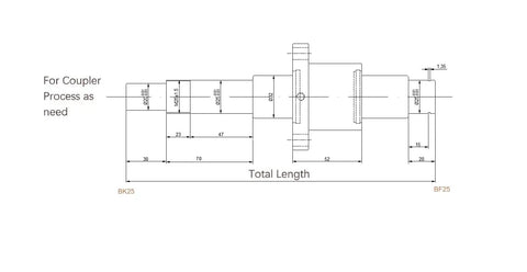Diagram showing dimensions for SFU3210 32 Mm Ball Screw Kit C7 Anti Backlash assembly and coupler for CNC routing.