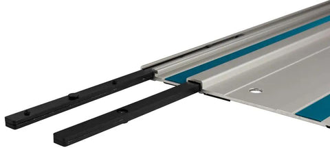 Close-up of Kickass Heavy Duty Guide Rail Connector For Precise Track Saw Cuts showing steel clips and mount design.