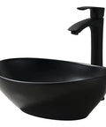 Dope Matte Black Vessel Sink Set With Faucet And Drain For Above Counter Bathroom Basin, Oval Porcelain Ceramic, side view