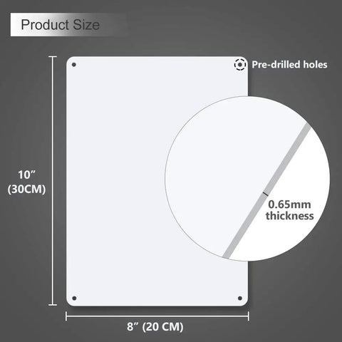 Diagram of 3 Pack 8x10 Inch Aluminum Sign Blanks For Sublimation UV Printing And Engraving 0.65mm Thick With 4 Pre Drilled Holes