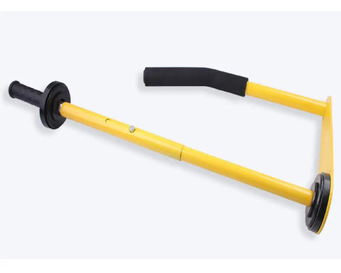 Easy To Install Pallet Stretch Film Dispenser For 18 Inch And 20 Inch Rolls Yellow Upgraded Shrink Wrap Holder For Warehouse Packing shown with black handles