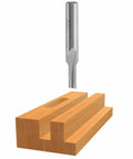 Pro Level 100 Pc Set Of One Eighth Inch By Five Eighth Inch High Speed Steel One Flute Straight Router Bits above wood for crafting.