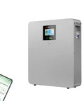 Badass 100Ah 48V Lithium Wall Mount Battery Kit With Slick Wifi Monitoring And Rock Solid 100A Bms Built In, silver unit with touchscreen display.