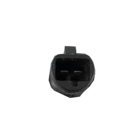 Front view of black two-pin automotive electrical connector.