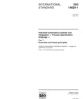 ISO 18629-1 standard document cover for industrial automation systems, overview and basic principles.