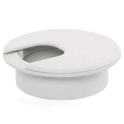 Four Pack 2 Inch Desk Grommet Hole Covers For Office And PC Desk Cable Management White Plastic Cord Organizer Grommets 50mm Hole Inserts Durable ABS Quality displayed on a white background