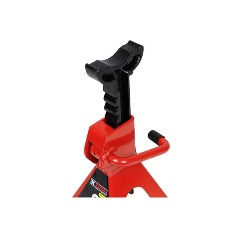 Close-up view of Reliable 2 Ton Automotive Jack Stands with Impressive 4,000 Lbs Capacity, showing heavy duty steel frame and adjustable height.