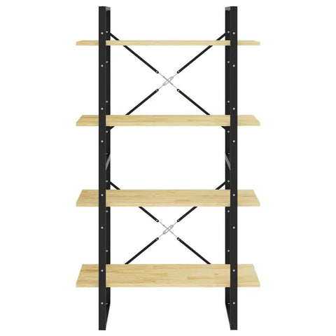 Four-Tier Book Cabinet With Solid Pine Wood Bookshelf And Metal Frame, Industrial Display Shelf For Living Room And Office, Split Design