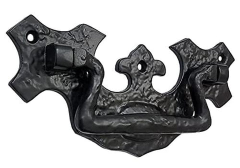 Phicol Antique Cast Iron Cabinet Ring Drop Pulls Pack Of 2 Matte Black for vintage doors and furniture, front view