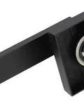 Back view of a matte black dummy door lever interior handle showing installation details for closets and pantry doors, non-turning.