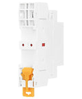 Side view of the Beefy 110V AC 2 Pole Contactor With 2NO Normally Open Contacts, 25A Rating, white color, for HVAC and motors.