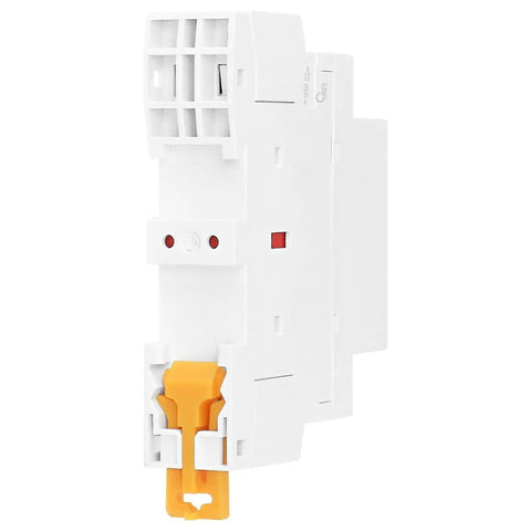 Side view of the Beefy 110V AC 2 Pole Contactor With 2NO Normally Open Contacts, 25A Rating, white color, for HVAC and motors.