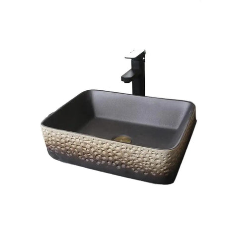 USZWBY Imitation Stone Ceramic Vessel Sink Small Wash Basin with textured design for modern bathroom countertop.