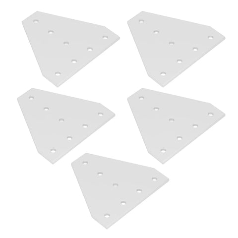 Seven Hole Aluminum Joining Plate Connector For Frames Tables Beds Shelves 5 Pack, silver white flat surface displayed