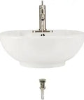 Porcelain Vessel Sink In Bisque With Brushed Nickel Faucet And Pop Up Drain, Round Vessel Mount Basin For Vanity Top