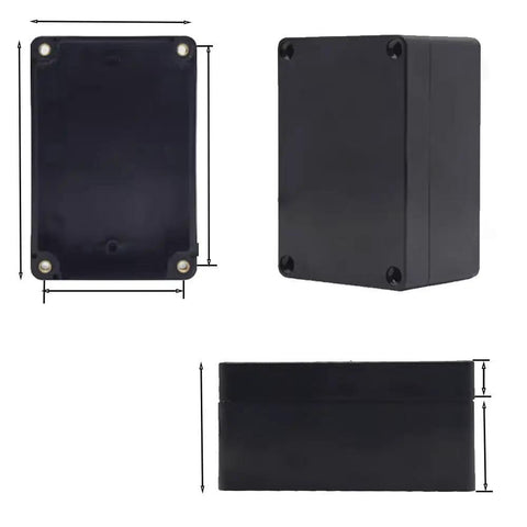 Top Shelf Abs Electrical Enclosure For Hardware Builders With Four M16 Cable Glands IP65 Waterproof Junction Box Black Dustproof Heavy Duty Project Storage Case, multiple angles showing dimensions and design.