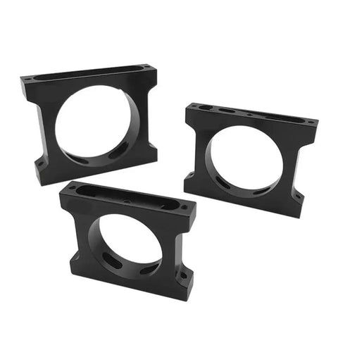 Sturdy Aluminum Tube Clamp Fits 30 40 50 mm Drone Frames With Fast CNC Machine Integration And Bolt Circle Motor Plate Mounting For Quick Easy Installations, three black clamps.